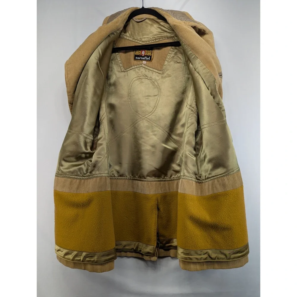 Vintage Cortefiel Mens Tan Corduroy Car Coat Jacket 70s Western Spain Size 44